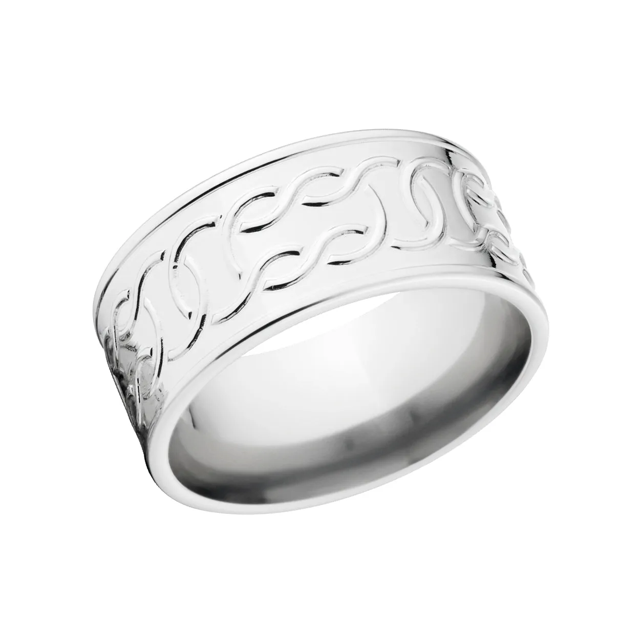 14k White Gold Wedding Rings, 10mm Mens Celtic Wedding Bands