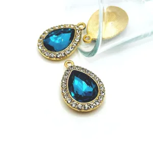 2 Light Aqua Blue and Diamond Rhinestone Pendants