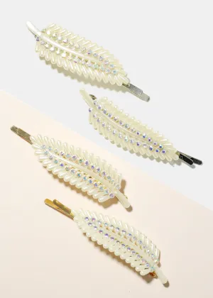 2 Piece Pearl Feather Shape Hair Clips