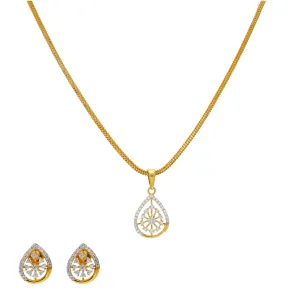 22K Yellow Gold & CZ Pendant Necklace Set (10gm)