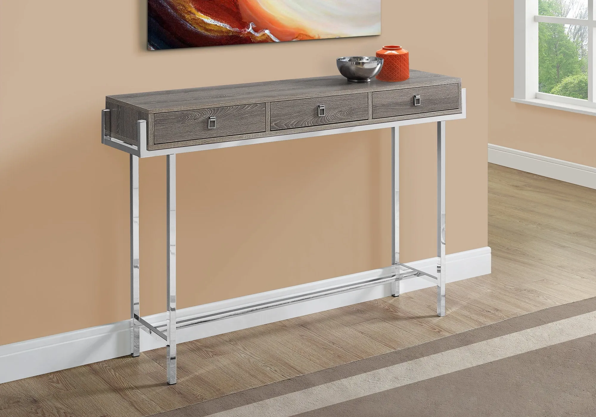 Accent Table - 48"L / Dark Taupe / Chrome Metal