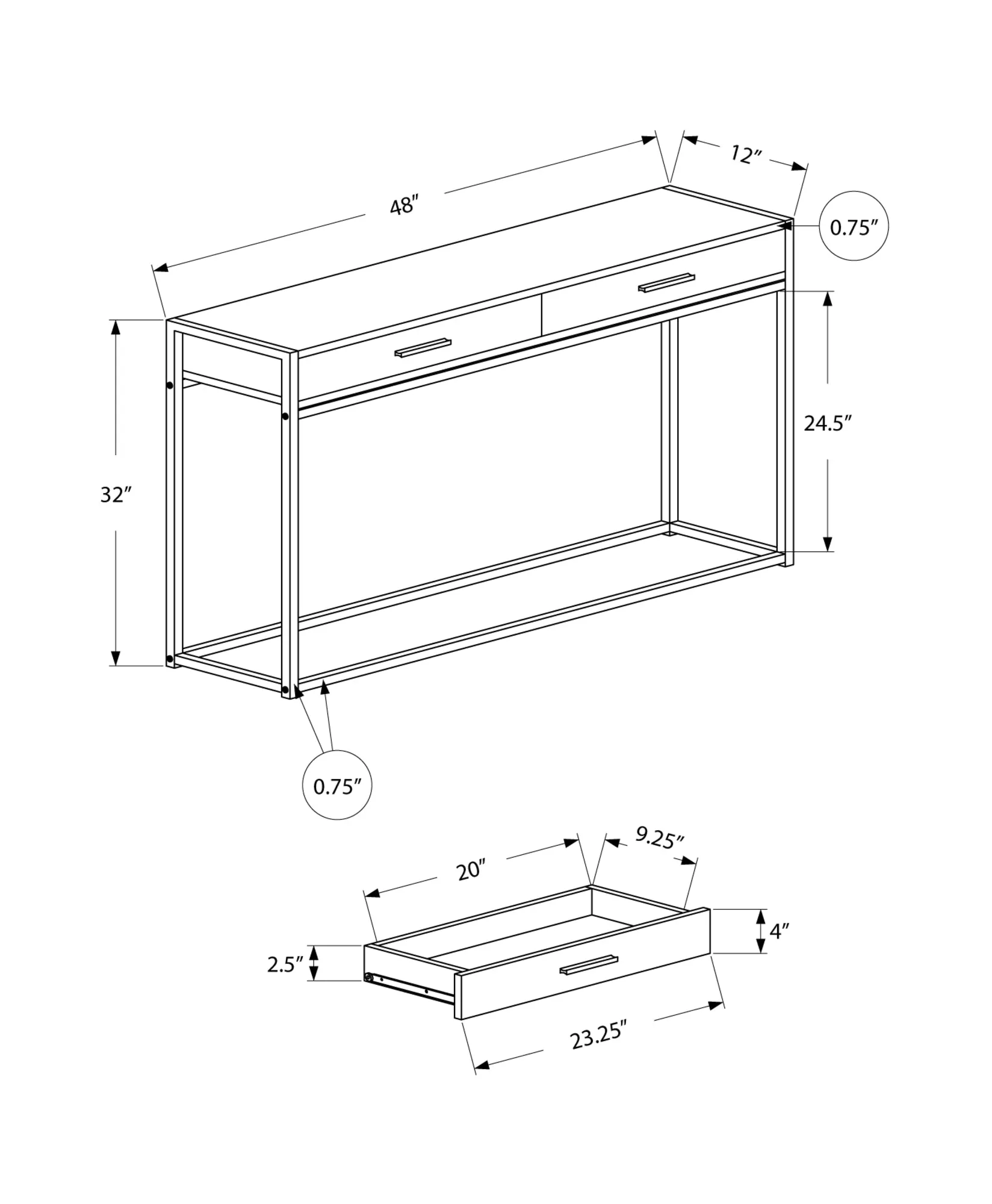 Accent Table - 48"L / Grey / Black Metal Hall Console