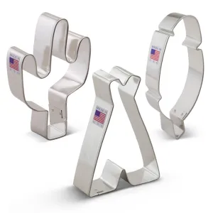 American Southwest Cookie Cutter Set - 3 Piece - Cactus, Feather and Teepee - Tin Plated Steel