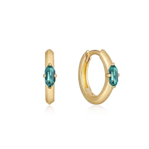 Ania Haie Gold Teal Sparkle Emblem Huggie Hoop Earrings