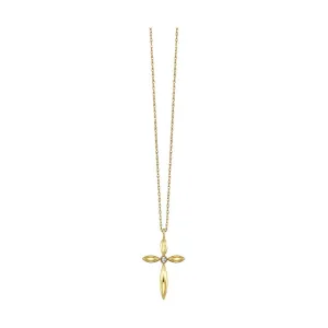 Bezel Set Diamond Cross Pendant Necklace in Yellow Gold