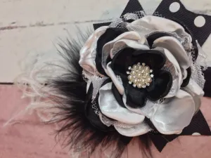 Black and white flower lace headbsnd  Stunning lace headband flowers, Black and white with pearls, lace, and rhinestones