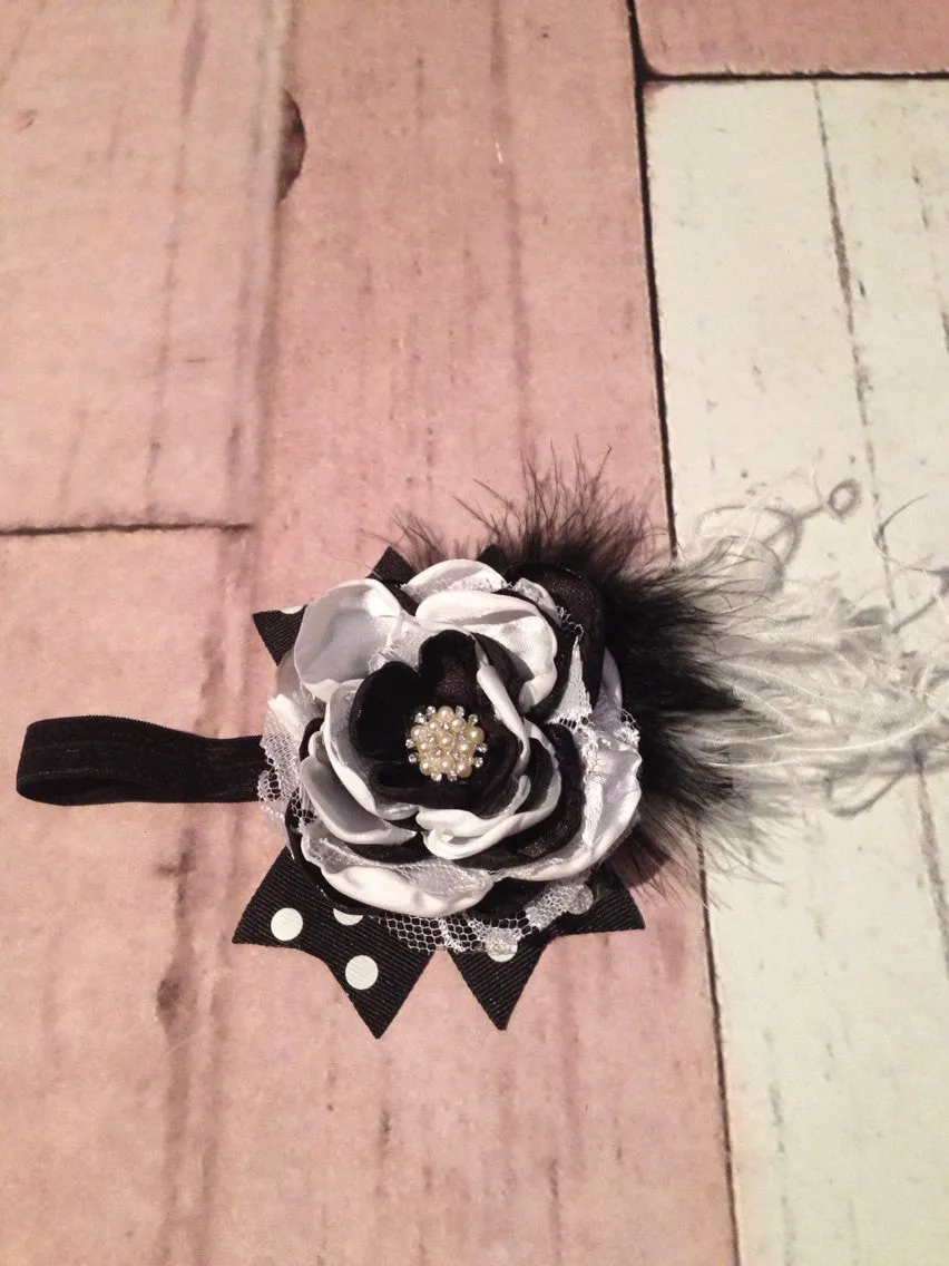 Black and white flower lace headbsnd  Stunning lace headband flowers, Black and white with pearls, lace, and rhinestones