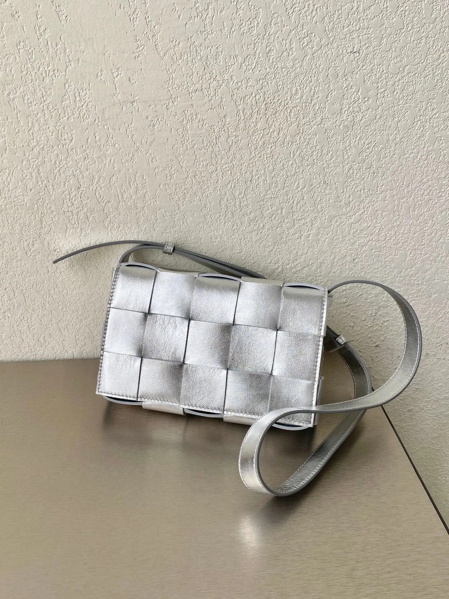 BV Cassette Crossbody Bag Silver, For Women, Bags 9.1in/23cm 