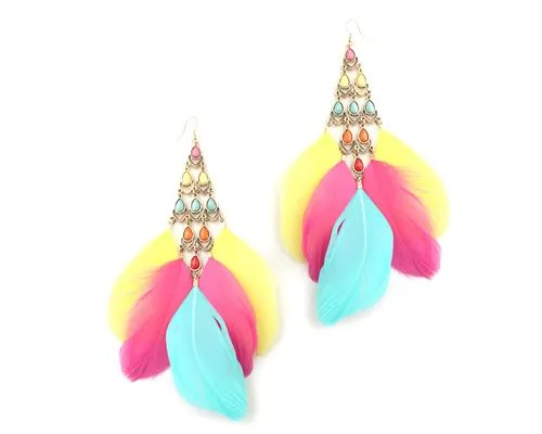 Colorful Dangling Feather Earrings