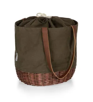 Coronado Canvas and Willow Basket Tote, (Khaki Green with Beige Accents)