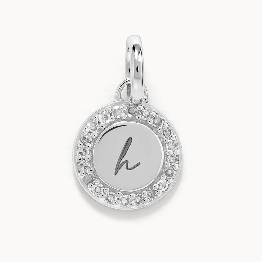 Diamond Mini Engravable Disc Necklace in Silver