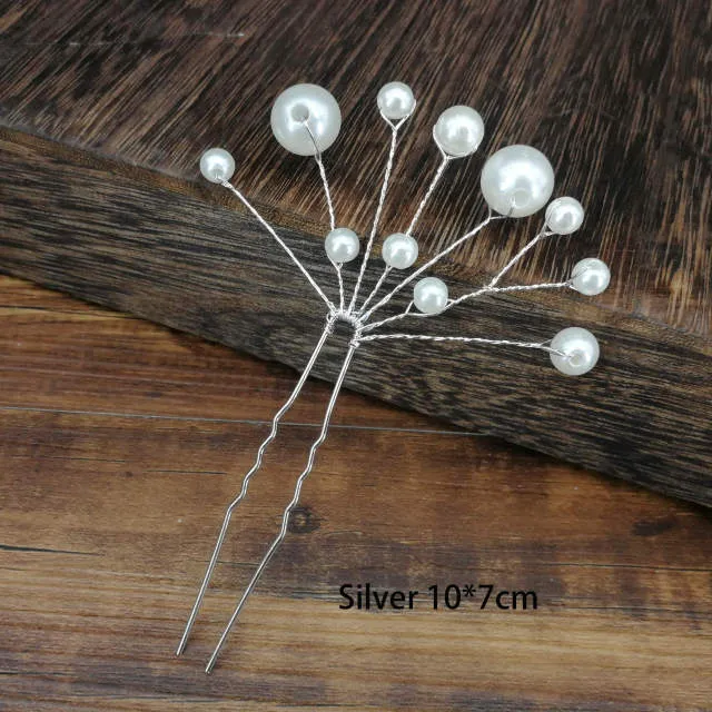 Fashion Women Simulated Pearl Hairpins Metal Barrette Clip Wedding Bridal Tiara Hair Accessories Wedding Hairstyle Design Tools