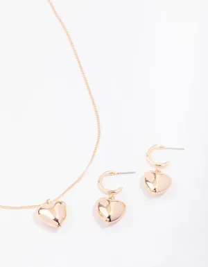 Gold Bold Heart Jewellery Set