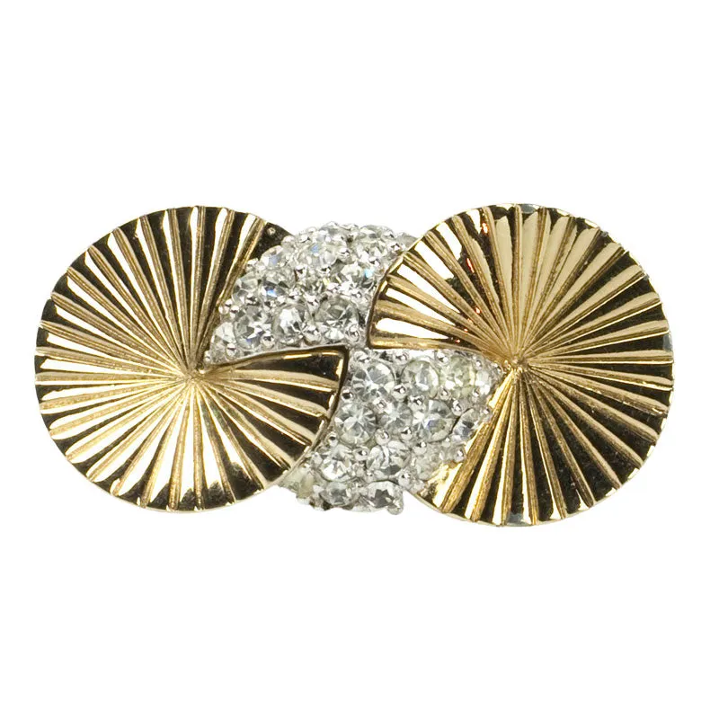 Gold Disk & Diamanté Brooch & Earrings Set by Pennino Bros.