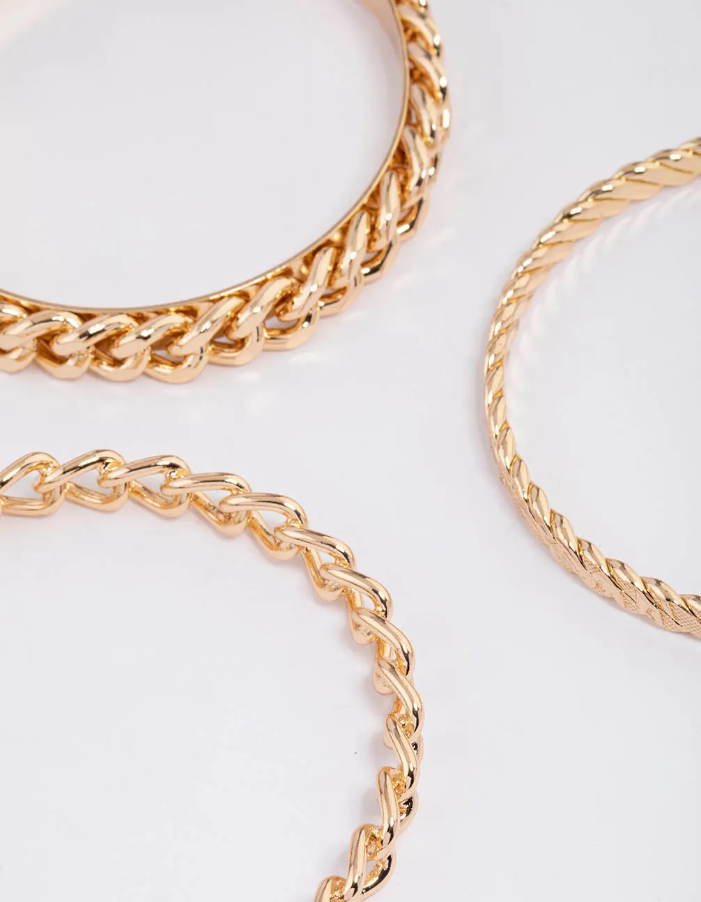 Gold Mixed Thick Chain Bangle Pack