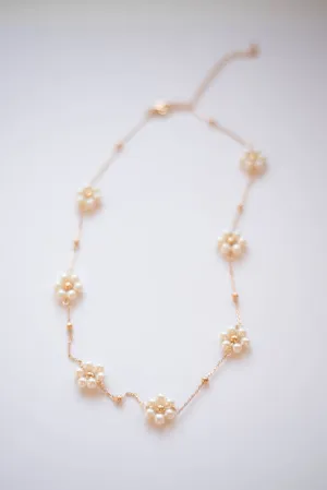 Gold Pearl Flower Necklace