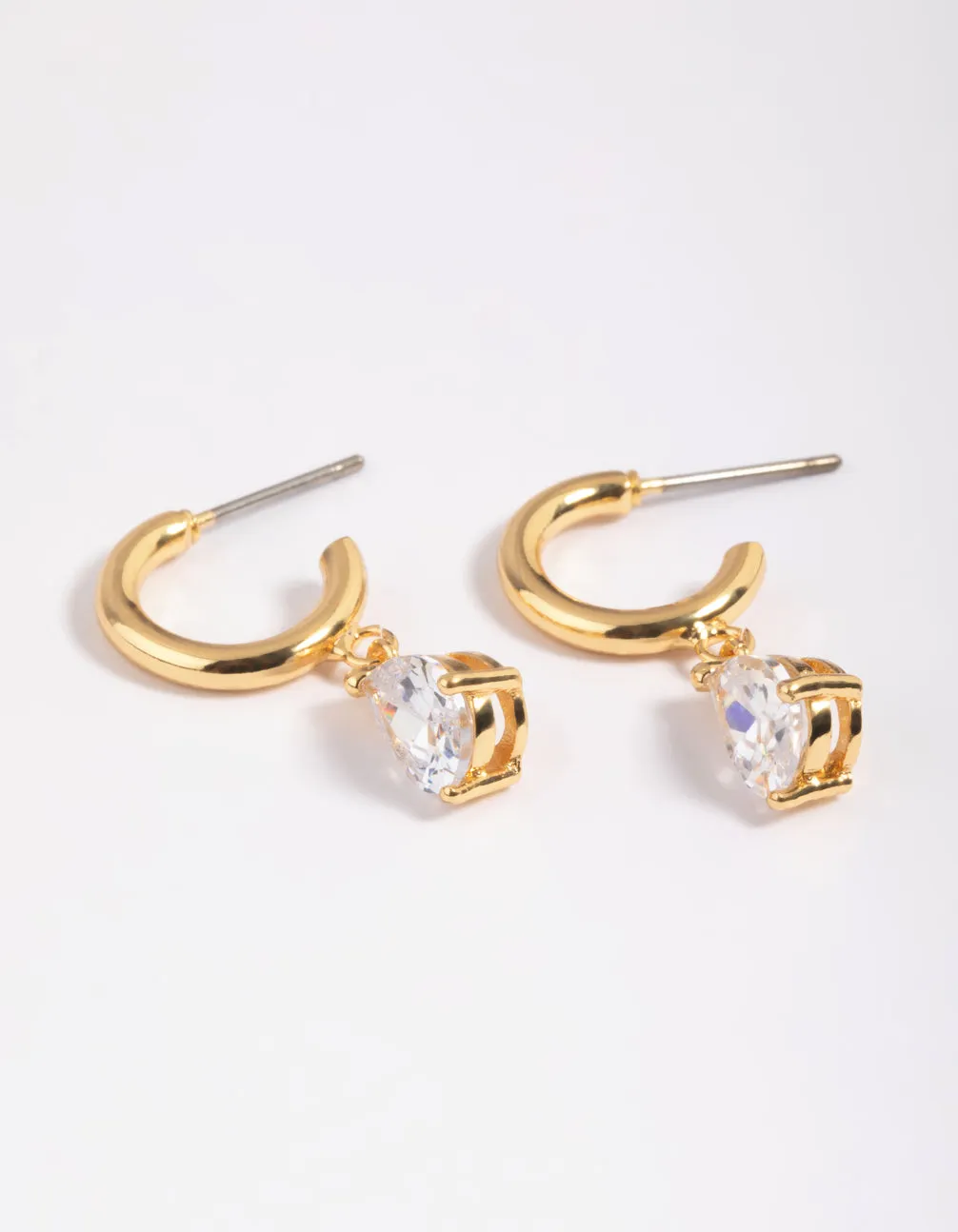 Gold Plated Cubic Zirconia Teardrop Huggie Hoop Earrings