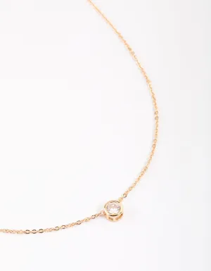 Gold Round Bezel Cubic Zirconia Pendant Necklace