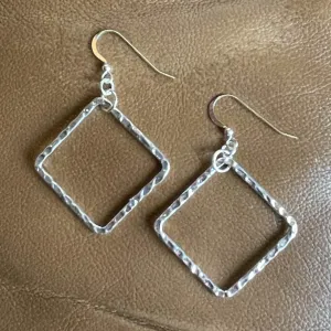 Hammered Silver Square "Hoop" Earrings (Click for sizes) #121