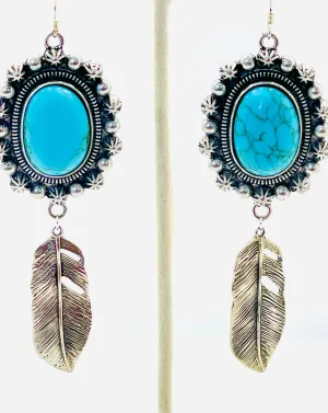 HEATHER TURQUOISE & FEATHER EARRINGS