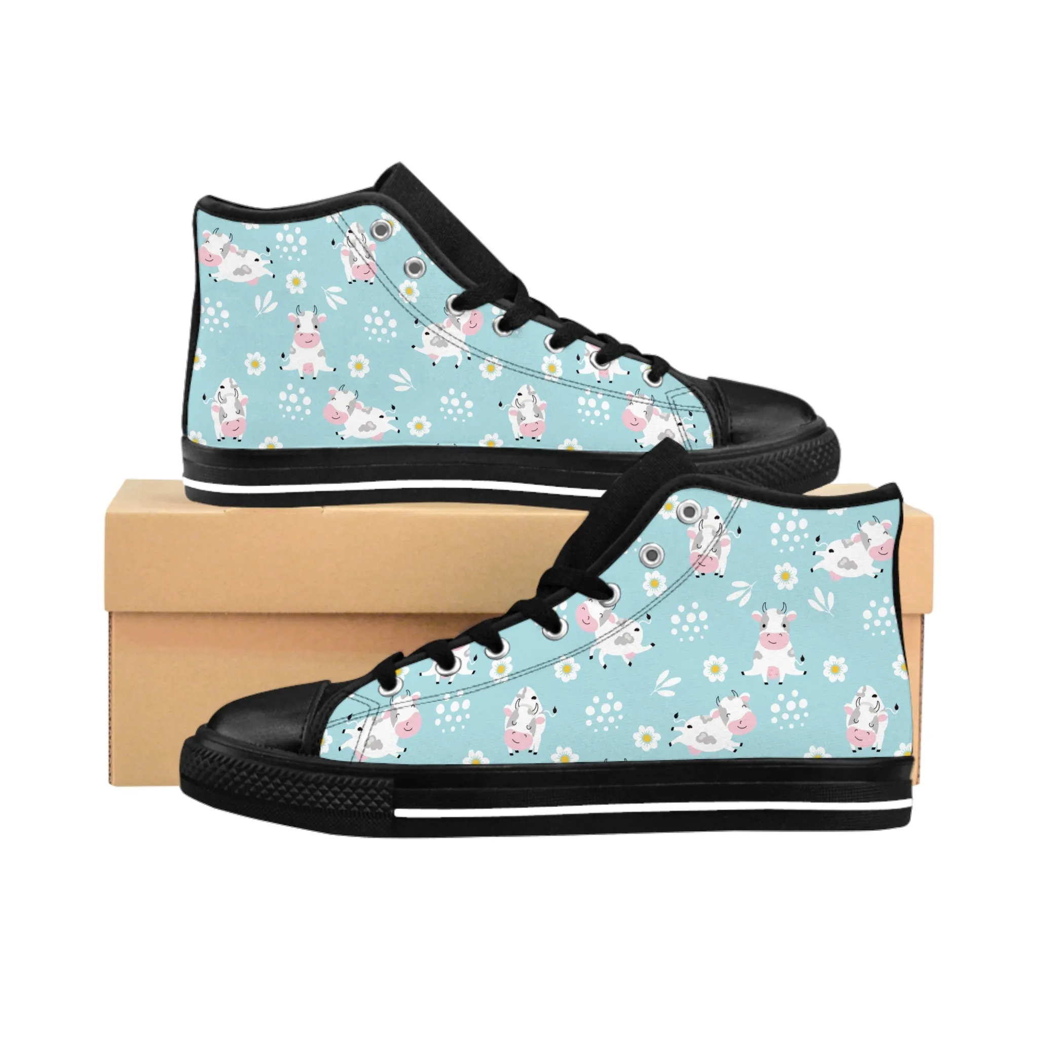 Light Blue and Cow Men's Classic Sneakers