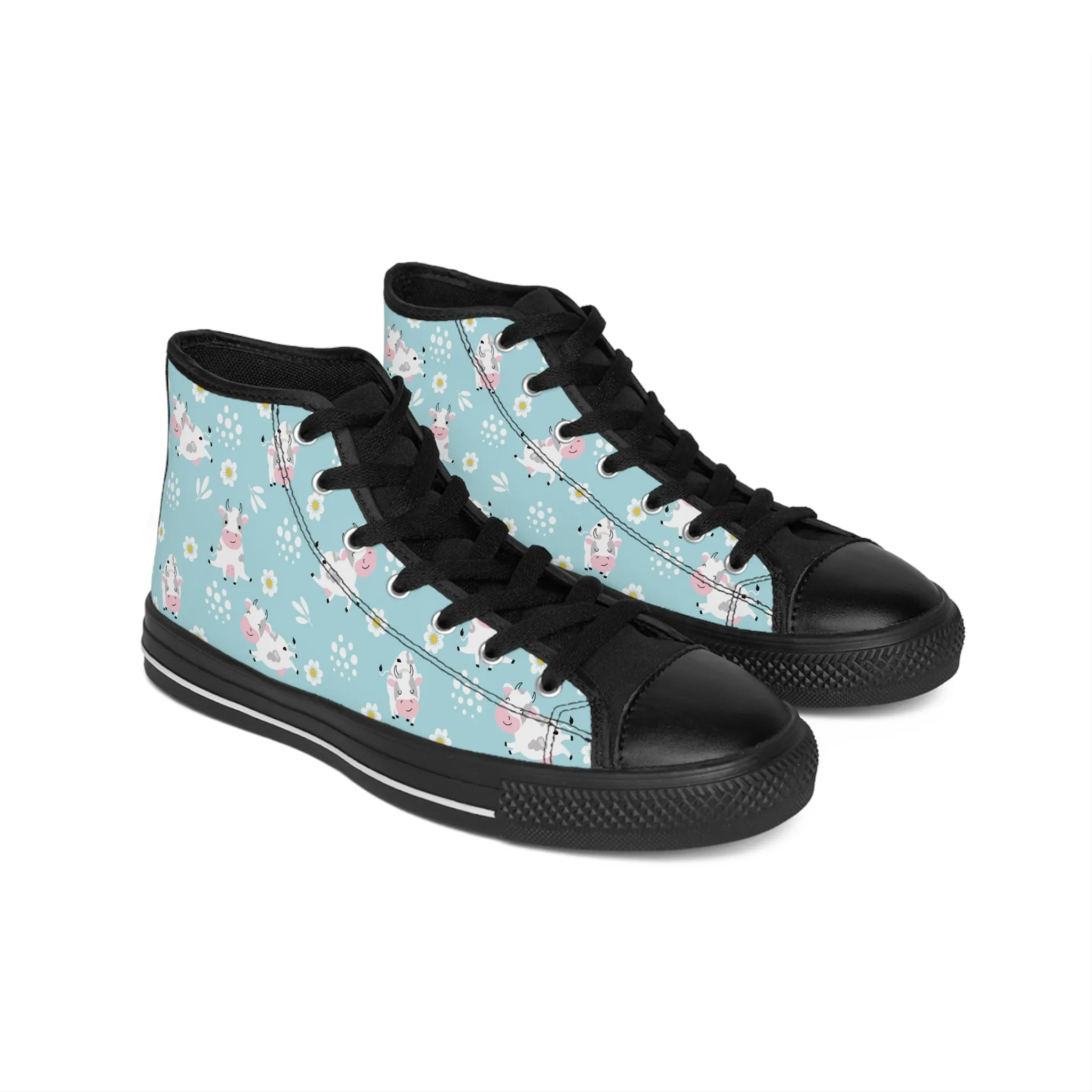 Light Blue and Cow Men's Classic Sneakers