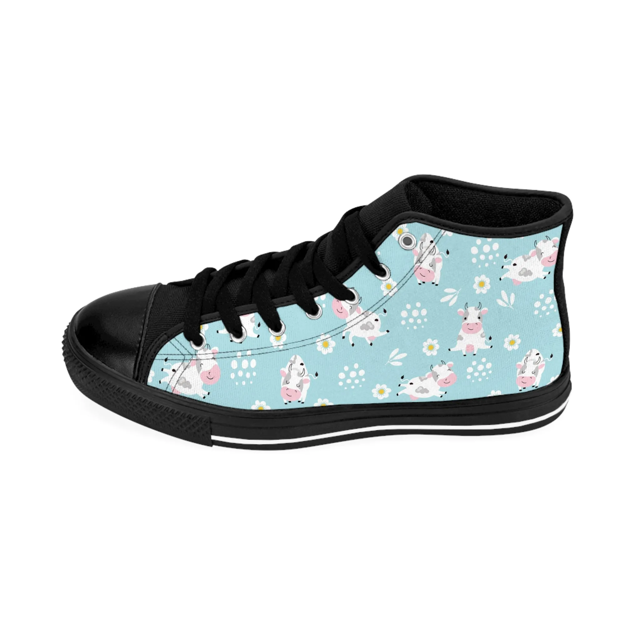 Light Blue and Cow Men's Classic Sneakers