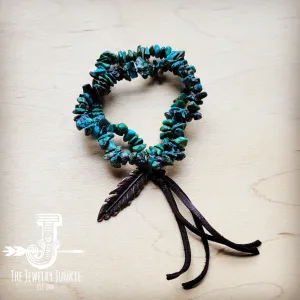 Natural Turquoise Stretch Bracelet w/ Feather 809k