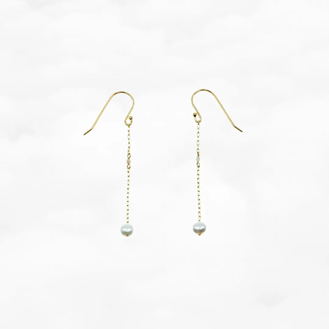 Pearl Dangle Earrings with Champagne Zirconia