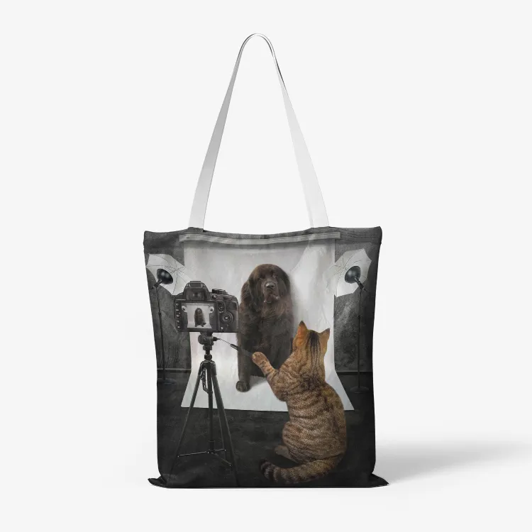 Photography Humor Cat/Dog Canvas Tote Bags