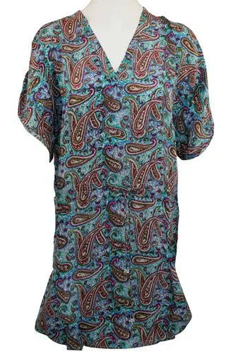 Tolani Apparel - Anna Flared Tunic, V-Neck Tie, Paisley Print Top